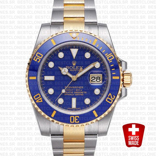 Rolex Submariner 2 Tone Blue Diamonds Ceramic 40mm 116613