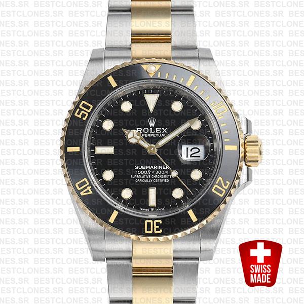 Rolex Submariner 41mm 2tone 904l Steel 18k Yellow Gold Wrap Black Dial Ceramic Bezel 126613ln Swiss Replica