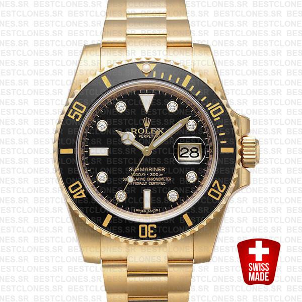 Rolex Submariner Gold Black Diamonds Ceramic 40mm 116618