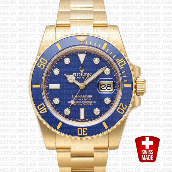 Rolex Submariner Gold Blue Diamonds Ceramic 40mm 116618