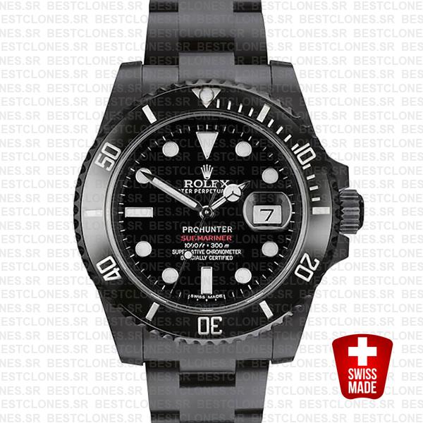 Rolex Submariner Prohunter Dlc Date Black Dial Ceramic Bezel 40mm Oversized 116610 Swiss Replica