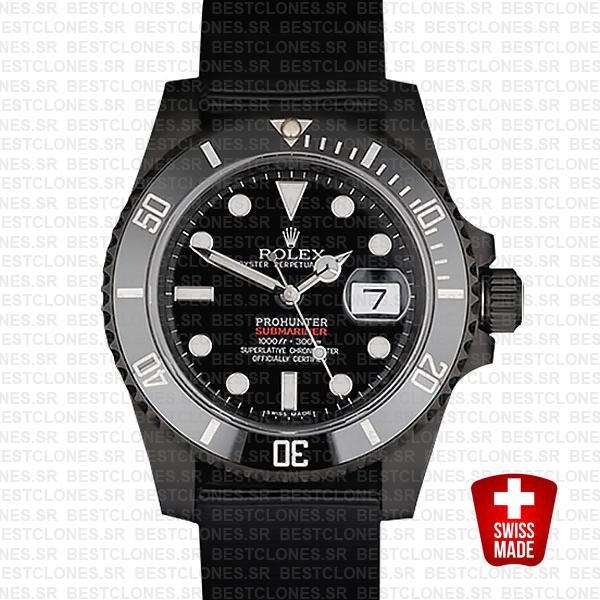 Rolex Submariner Prohunter Dlc Date Nato Black Dial Ceramic Bezel 40mm Oversized 116610