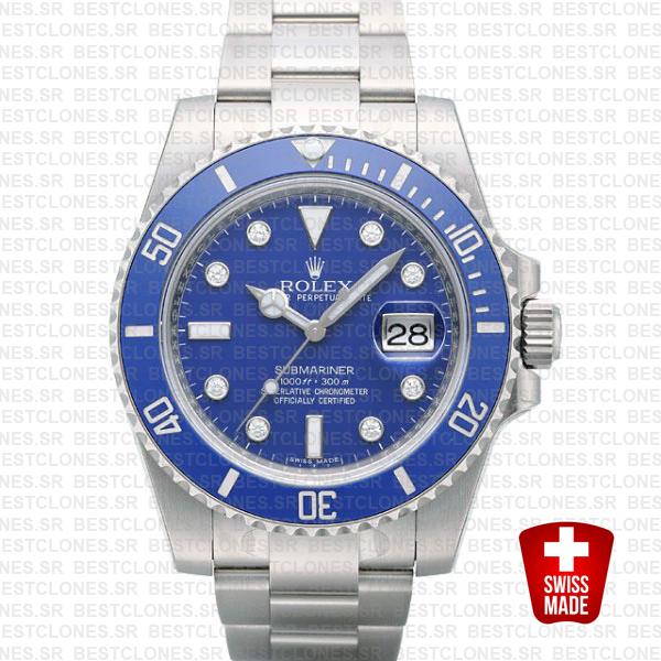 Rolex Submariner White Gold Blue Diamonds Ceramic 40mm 116619