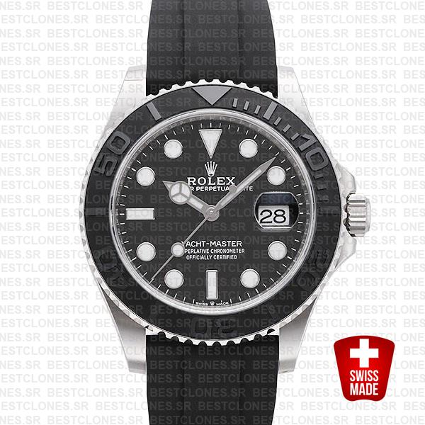 Rolex Yacht Master 42mm Rubber 18k White Gold 904l Steel Black Dial Ceramic Bezel 226659 Swiss Replica