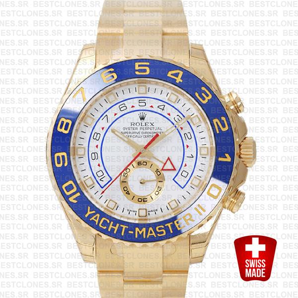 Rolex Yacht Master Ii 18k Yellow Gold White Dial Blue Ceramic Bezel 116688 44mm