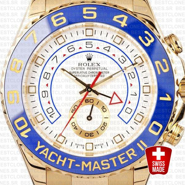 Rolex Yacht Master Ii 18k Yellow Gold White Dial Blue Ceramic Bezel 116688 44mm